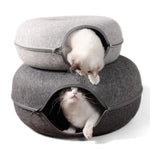 Tunnel de jeu et panier Donut pour chats - Maison en feutre naturel pour chatons et chats adultes - PawHarmony