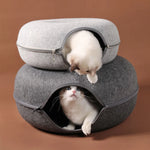 Tunnel de jeu et panier Donut pour chats - Maison en feutre naturel pour chatons et chats adultes - PawHarmony